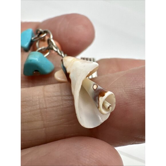 Silver Tone Natural Stone Shell Conch  Coral Dyed Howlite Dangle Earrings 2.5” - Picture 14 of 14